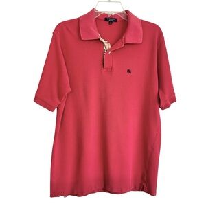 Burberry Men's Red Polo Shirt Short Sleeves Embroidered Logo Size M